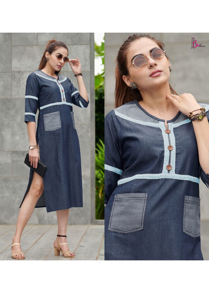 Rapid Different Shades Of Denim Funky Look Party Wear Kurtis Manufacturers